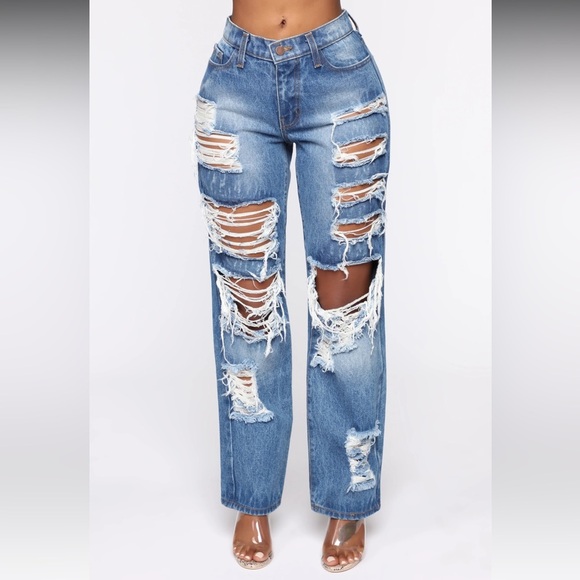 Womens New Fashion Nova About That Time Distressed Boyfriend Jeans - Medium Wash - Picture 2 of 12